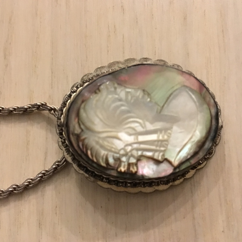 Art Nouveau Cameo Mother of Pearl Abalone Pendant - Picture 10 of 13